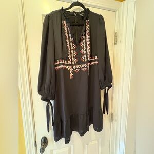 Ann Taylor Embroidered Black Dress